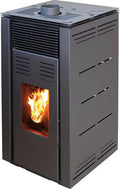 Pelletheizung ohne Strommodell NATUR STYLE 8 kW. Es funktioniert ohne Anschluss an das Stromnetz. Die Farbe schwarz